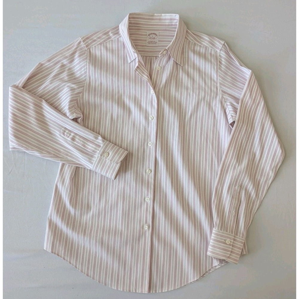 Brooks Brothers Shirt Womens 6 Non-Iron Stretch Pink Grey Striped L/S Button Up